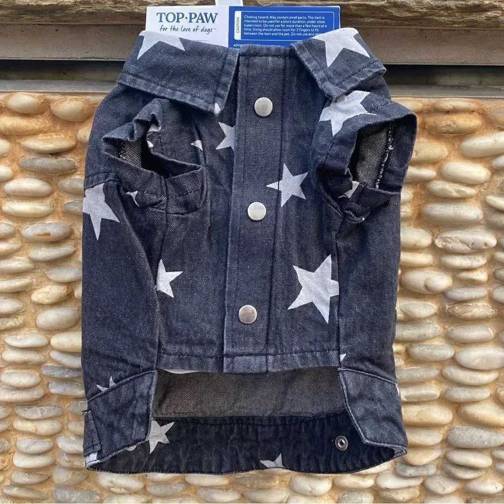Top Paw Black Denim/Jean Jacket w/Stars for Dogs. Size Small. NWT!